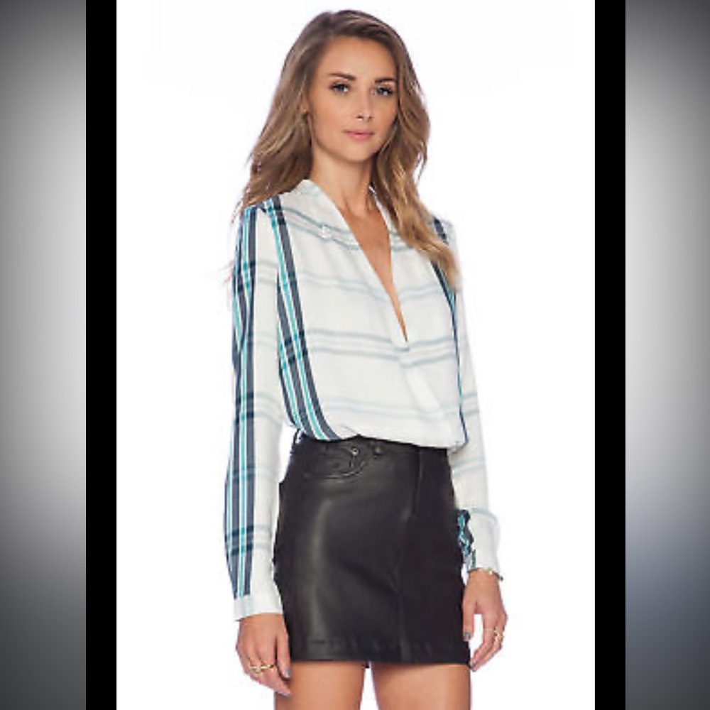 Lovers and Friends Plaid Blue white splice flannel top get down XS